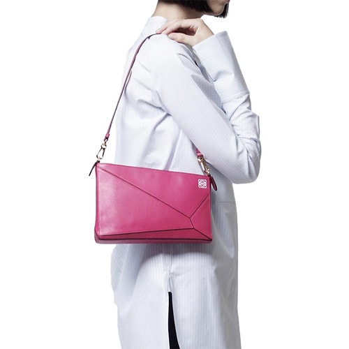 【包郵包稅】LOEWE/羅意威 女士粉紅色牛皮單肩包 161108 322.89.M87 calf fuxia-036