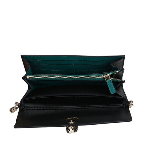 BVLGARI/寶格麗 長款女士SERPENTI小牛皮翻蓋鏈條錢包 280467 黑色