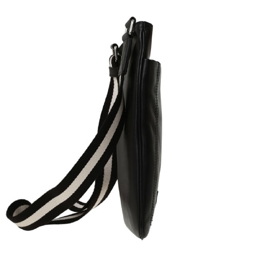 BALLY/巴利 男士TERINO小牛皮經(jīng)典織帶豎款拉鏈郵差斜挎包 黑色/米黑條紋 6189940