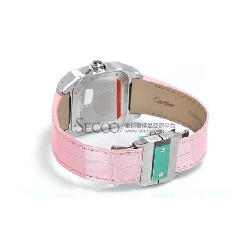 CARTIER/卡地亞 Santos桑托斯粉皮帶機械女表W20126X8