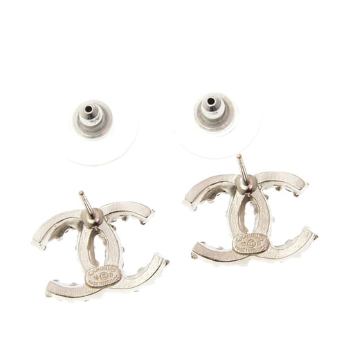 CHANEL/香奈兒 經(jīng)典LOGO鑲鉆金屬耳釘藍(lán)色/粉色