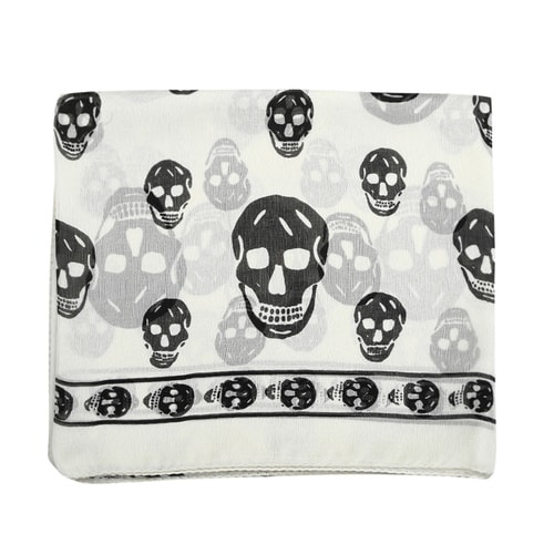 Alexander McQueen/亞歷山大麥昆 女士新品 簡約復古骷髏圖案桑蠶絲 絲巾圍巾