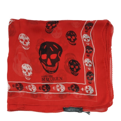 Alexander McQueen/亞歷山大麥昆 紅色經典骷髏圖案圍巾 ML