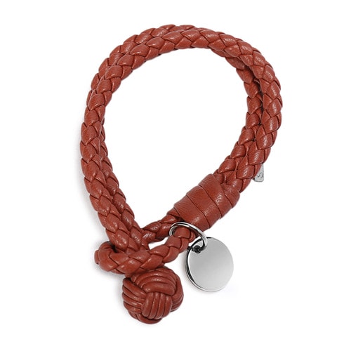 Bottega Veneta(葆蝶家) #紅褐色手工編織皮質手鏈 S#