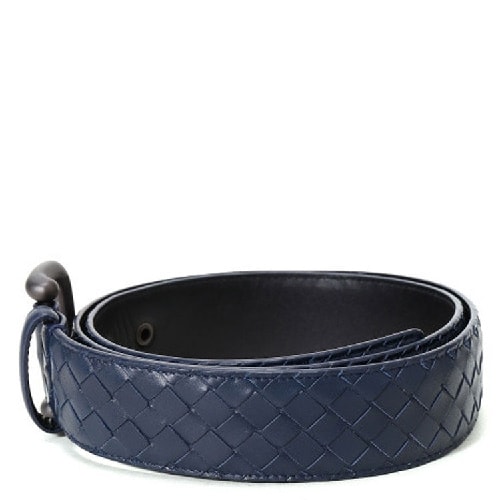 Bottega Veneta/葆蝶家小牛皮中性編織腰帶#173784 V4650 4013 藏藍色 105cm