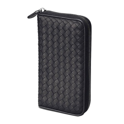 Bottega Veneta/葆蝶家 中性款式黑色牛皮長款錢包 114076 V001N 1000
