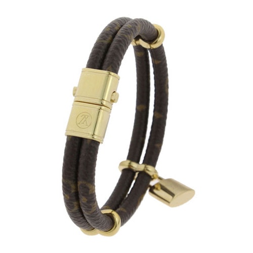 Louis Vuitton/路易威登 MONOGRAM KEEP IT TWICE系列 老花色金屬掛鎖雙層手環/手鐲19號 M6640F