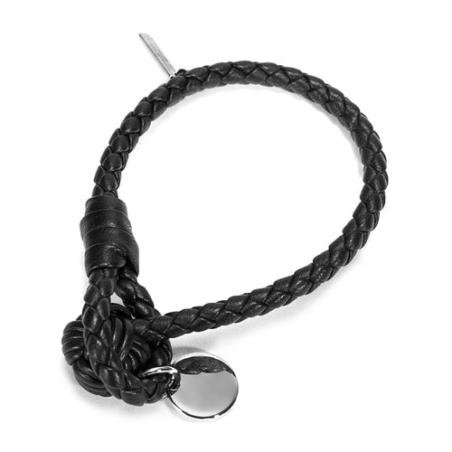Bottega Veneta(葆蝶家) #黑色手工編織皮質手鏈 S#