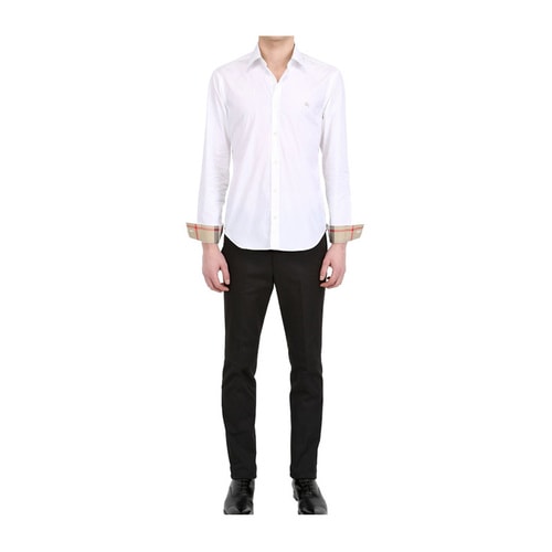 BURBERRY/博柏利 巴寶莉男士襯衫 高檔白色棉質(zhì)純色長袖經(jīng)典格紋襯衣 【161111】