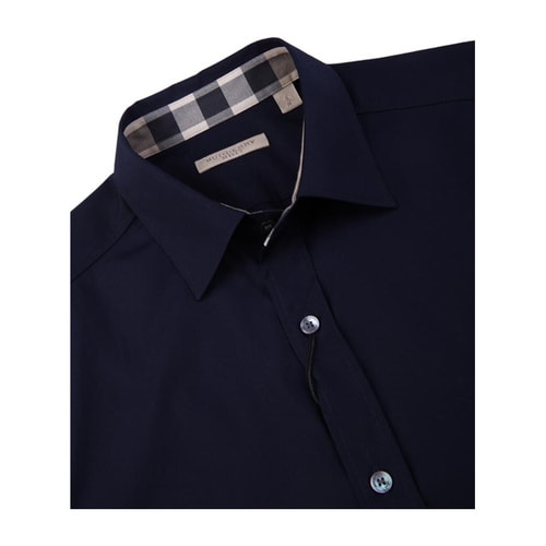 BURBERRY/博柏利 男士經(jīng)典扣款衣領(lǐng)格紋純色棉質(zhì)親膚長袖襯衫