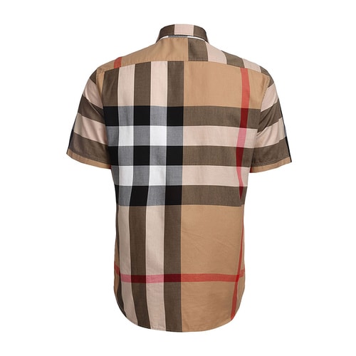 BURBERRY/博柏利 男士褐色經典格紋純棉短袖襯衫 4554716