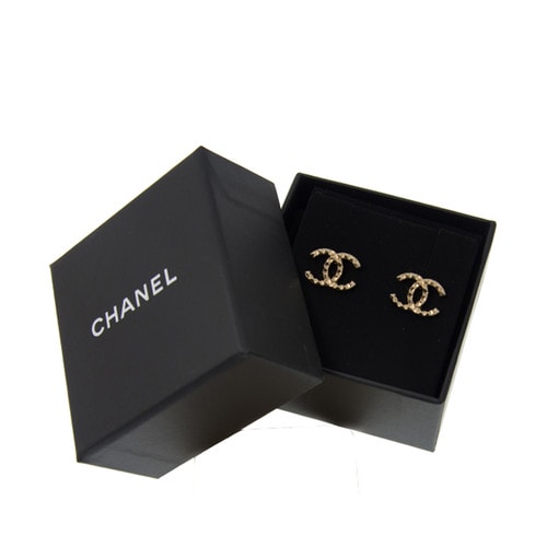 CHANEL/香奈兒 女士雙C菱格紋鑲鉆耳釘A95860