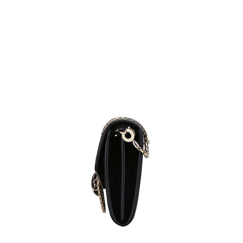 BVLGARI/寶格麗 長款女士SERPENTI小牛皮翻蓋鏈條錢包 280467 黑色