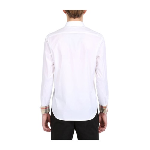 BURBERRY/博柏利 巴寶莉男士襯衫 高檔白色棉質(zhì)純色長袖經(jīng)典格紋襯衣 【161111】