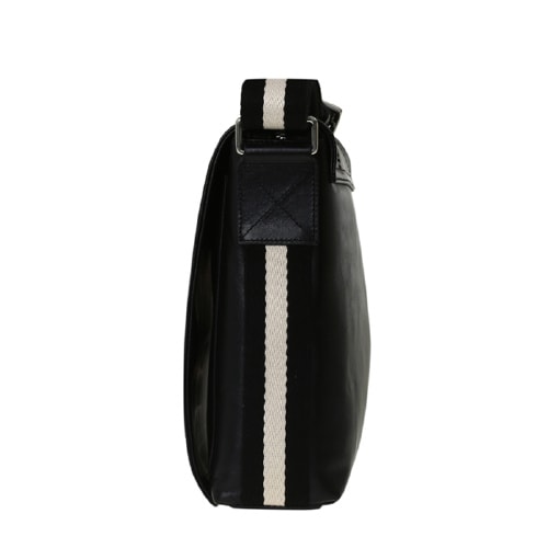 BALLY/巴利 男士TERLAGO小牛皮經典翻蓋郵差斜挎包 黑色/米黑條紋 6189959