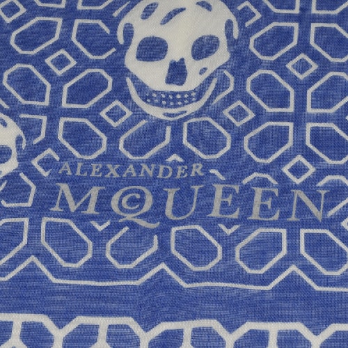 Alexander McQueen/亞歷山大麥昆 藍色經典骷髏圖案圍巾 ML