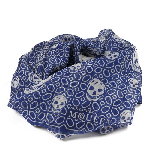 Alexander McQueen/亞歷山大麥昆 藏藍(lán)色經(jīng)典圖案圍巾 ML