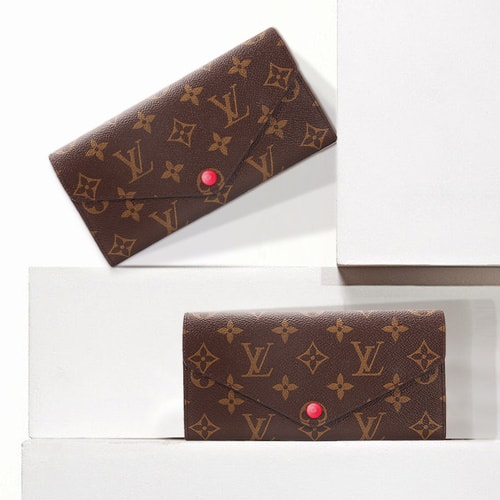 Louis Vuitton/路易威登 老花色配玫紫色Monogram帆布女士三折錢包（含可拆卸手袋）M60708