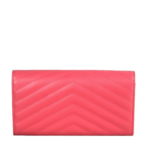 Yves saint Laurent/圣羅蘭 金屬logo標粉色牛皮斜紋女士長款錢包 #372264 BOW01 6618