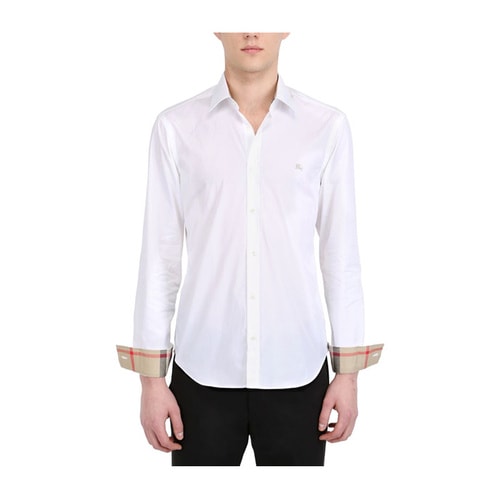 BURBERRY/博柏利 巴寶莉男士襯衫 高檔白色棉質(zhì)純色長袖經(jīng)典格紋襯衣 【161111】