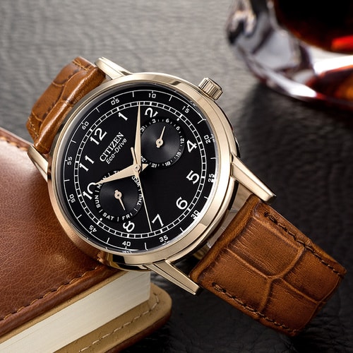 Citizen/西鐵城 光動能商務(wù)休閑小牛皮男表AO9003-08E