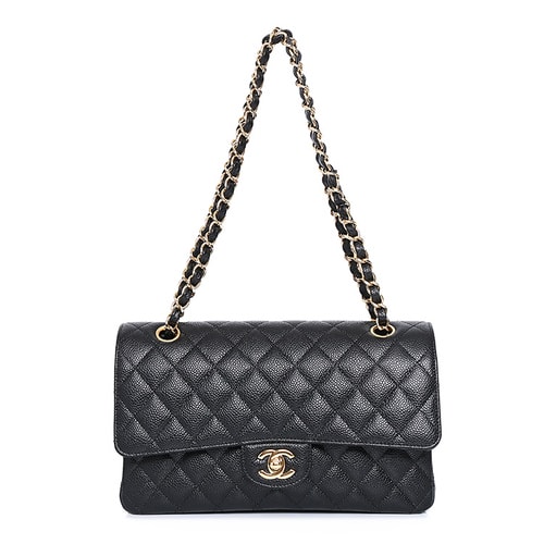 CHANEL/香奈兒 女士經(jīng)典CF荔枝紋牛皮、黑色金扣斜挎單肩包 A01112C