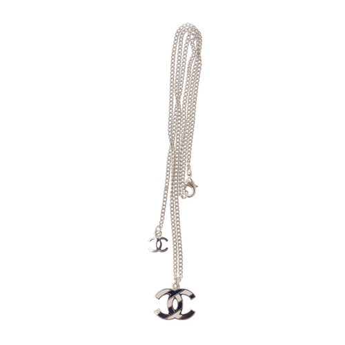CHANEL/香奈兒 16新款飛機(jī)場(chǎng)系列斜紋拼接經(jīng)典雙c項(xiàng)鏈 毛衣鏈A95107 深藍(lán)色