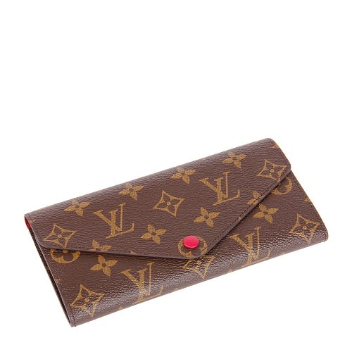 Louis Vuitton/路易威登 老花色配玫紫色Monogram帆布女士三折錢包（含可拆卸手袋）M60708