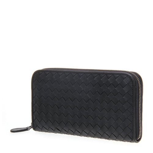 Bottega Veneta/葆蝶家 羊皮編織男士長(zhǎng)款拉鏈錢包 114076