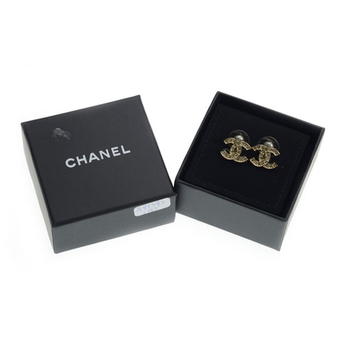 CHANEL/香奈兒 16秋經(jīng)典款中號淡金色水鉆 雙c logo耳釘 A95392GP