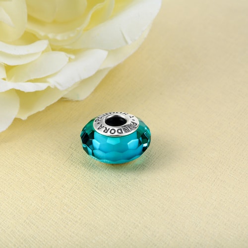 PANDORA/潘多拉 925銀湖綠色切面琉璃珠791606