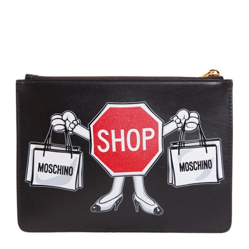 【16春夏清倉(cāng)折扣】MOSCHINO/莫斯奇諾 logo涂鴉 手拿包 EB