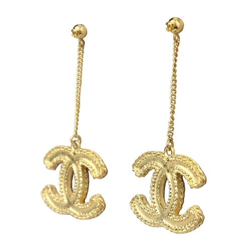 CHANEL/香奈兒 雙C大號金色麥穗耳釘耳飾