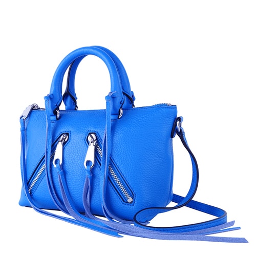 Rebecca Minkoff/瑞貝卡·明可弗 女士Micro Moto Satchel意大利牛皮希臘藍色單肩斜挎包