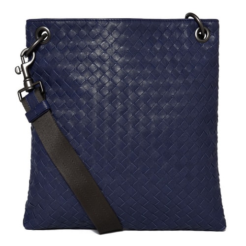 Bottega Veneta/葆蝶家 編織牛皮男士兩用單肩斜挎包 藏藍(lán)色
