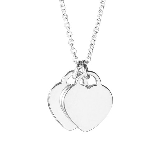 Tiffany & Co./蒂芙尼 女式925純銀藍色時尚雙心琺瑯項鏈 18英寸 TBDZ0079