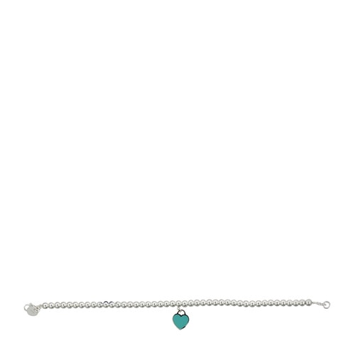 Tiffany & Co./蒂芙尼 女式純銀藍色心形小珠Bead琺瑯手鏈