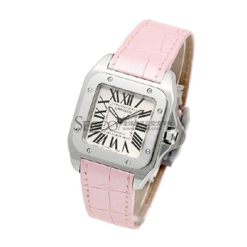 CARTIER/卡地亞 Santos桑托斯粉皮帶機械女表W20126X8