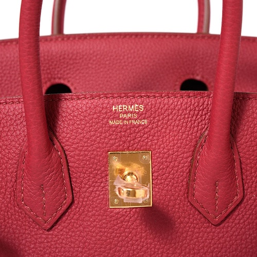 HERMES/愛馬仕 石榴紅金扣BIRKIN牛皮女士手提包25X刻