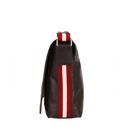 BALLY/巴利 男士TEPOLT小牛皮斜挎翻蓋郵差包斜挎包 巧克力/米紅條紋 6184565