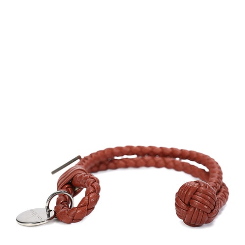 Bottega Veneta(葆蝶家) #紅褐色手工編織皮質手鏈 S#
