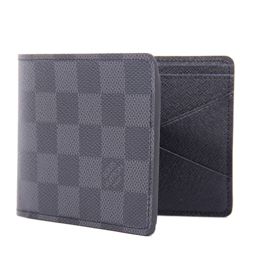 Louis Vuitton/路易威登 MULTIPLE灰棋格 男士 牛皮 短款 兩折 錢包 錢夾 N62663