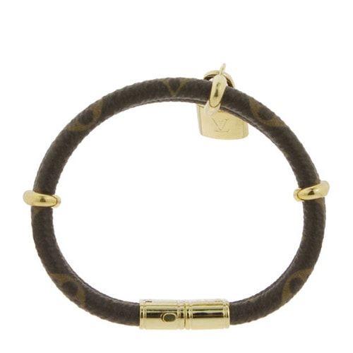 Louis Vuitton/路易威登 MONOGRAM KEEP IT TWICE系列 老花色金屬掛鎖雙層手環/手鐲19號 M6640F
