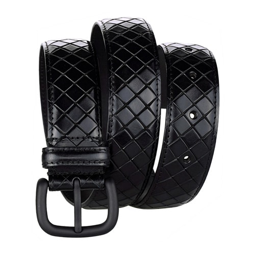 Bottega Veneta/葆蝶家 男士黑色羊皮編織樣式腰帶 261362 VQ241 1000