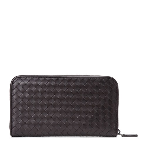 Bottega Veneta/葆蝶家 深棕色編織羊皮男士長款拉鏈手包 #311263 V4651 1000