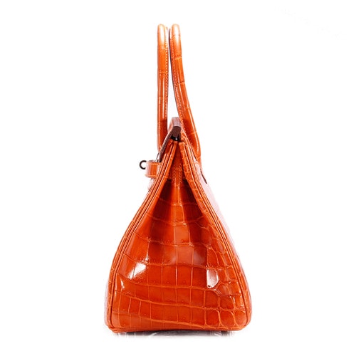 HERMES/愛馬仕 桔色鱷魚皮Birkin30銀扣女士手提包