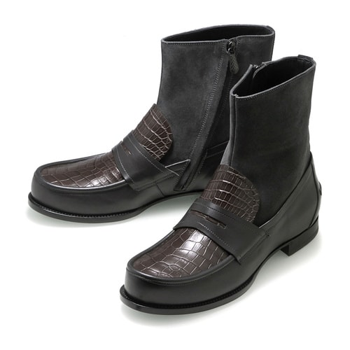 Bottega Veneta/葆蝶家 鱷魚皮牛皮拼接 絨面 男士靴子