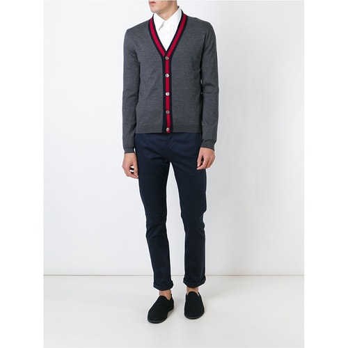 GUCCI(古馳) *深灰色羊毛經典logo花邊男士針織開衫 M#