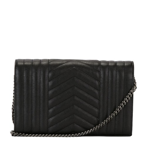 Yves saint Laurent/圣羅蘭 'Monogram'金屬品牌LOGO斜紋格子黑色牛皮女士單肩包#437473 BRM04 1000