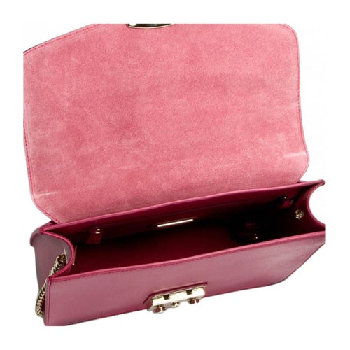 FURLA/芙拉Metropolis 鎖扣鏈條單肩鏈條包 玫紅色